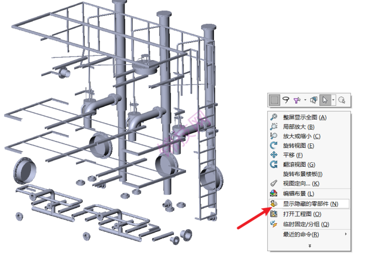 solidworks装配体显示所有隐藏零部件方法-1
