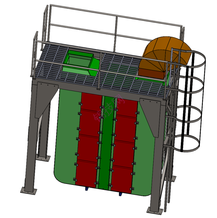 SolidWorks钢结构工作操作平台三维模型移动楼梯3D图纸